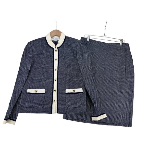 St. John Collection Tops - Vintage St. John Collection Suit Blue/White Long Sleeve Top & Skirt Size 4 & 6